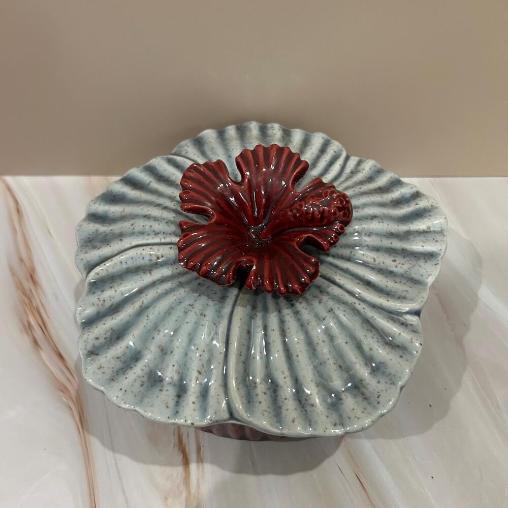 Vintage Ceramic Flower Trinket Dish with Lid